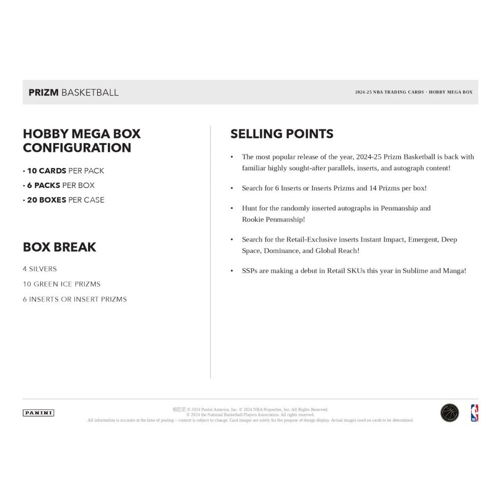 2024/25 Panini Prizm Basketball Hobby Mega Box