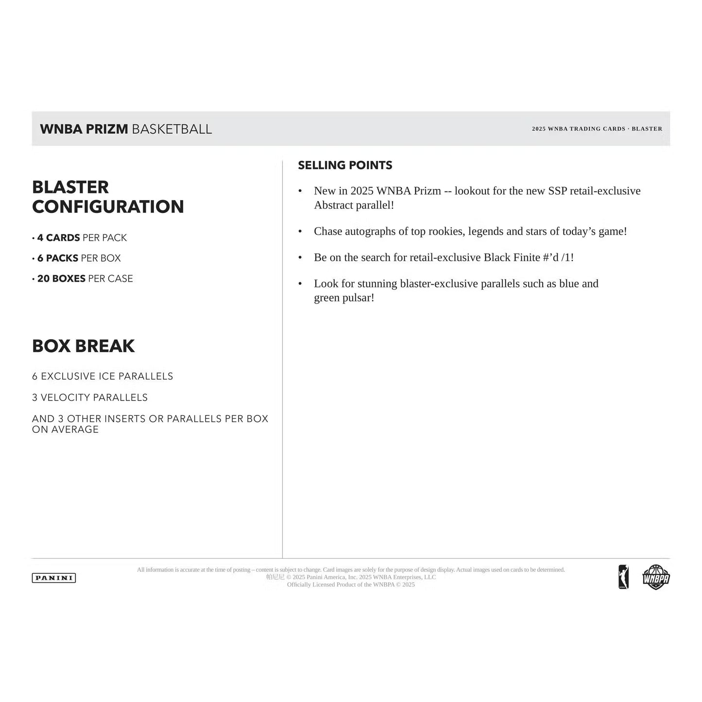 2025 Panini Prizm WNBA Basketball Blaster Box