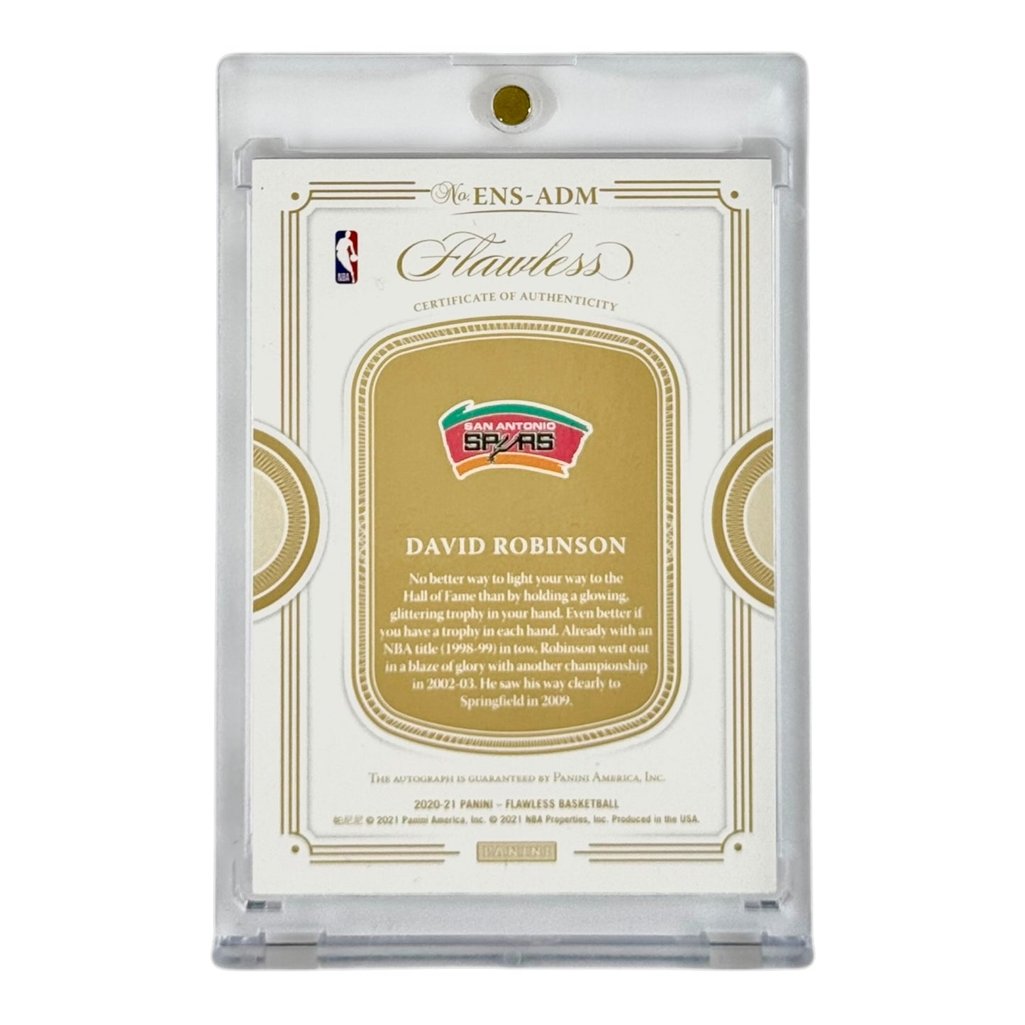 David Robinson 2020-21 Flawless Enshrined Signature Auto 05/25 #ENS-ADM