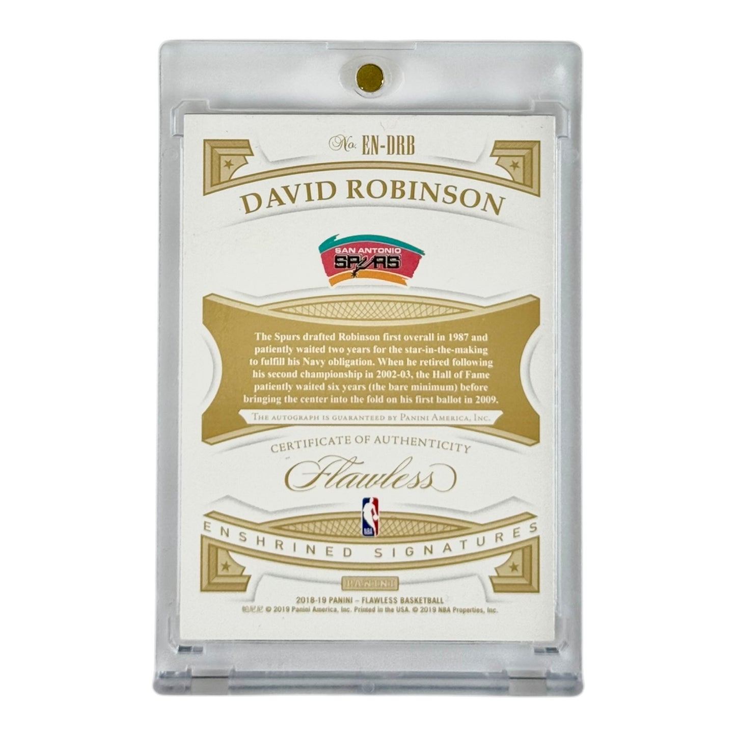 David Robinson 2018-19 Flawless Enshrined Signature Auto 18/20 #EN-DRB