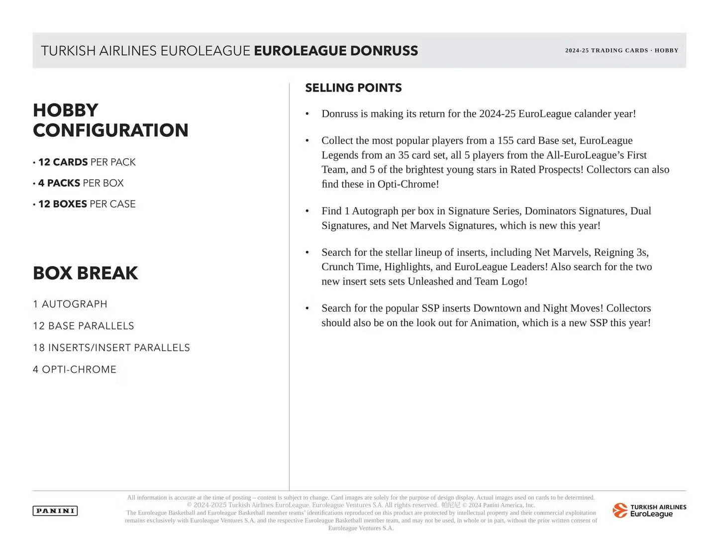 2024-25 Donruss Euroleague Basketball Hobby Box