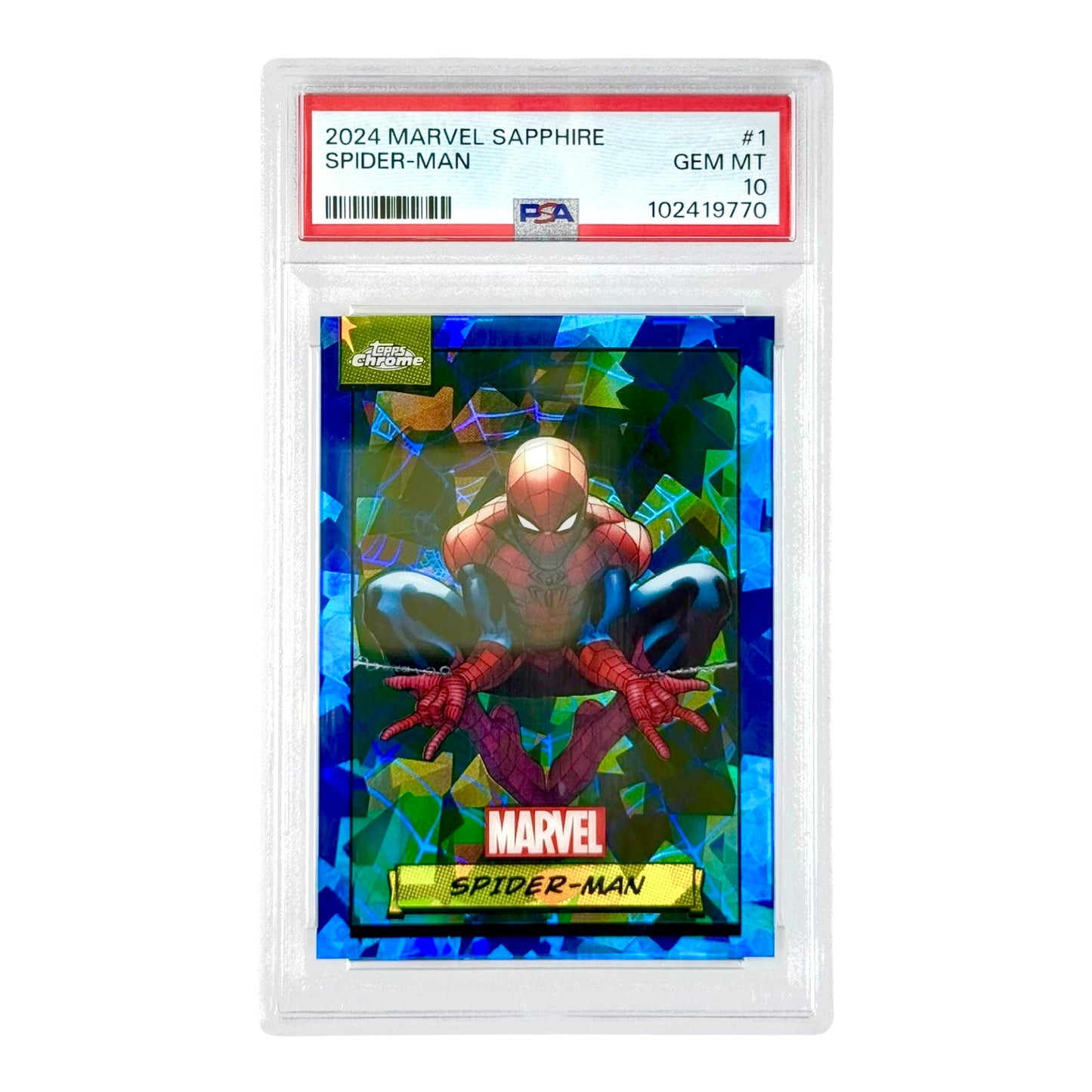 Spider-Man 2024 Topps Chrome Marvel Sapphire #1 PSA 10