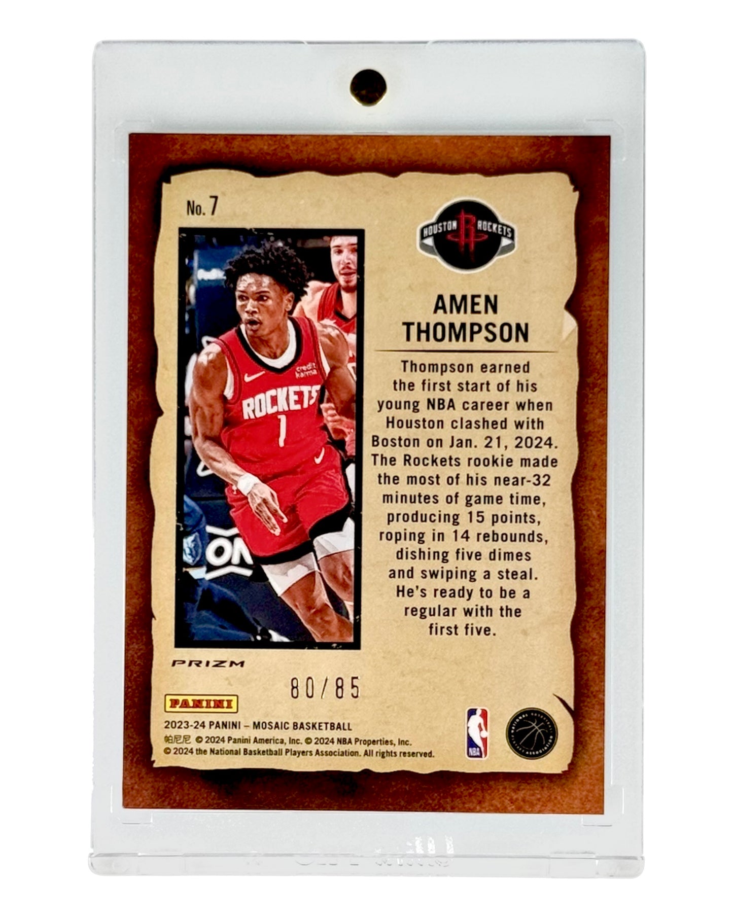 Amen Thompson 2023-24 Panini Mosaic Notoriety Fastbreak Break Blue 80/85 Rookie RC #7