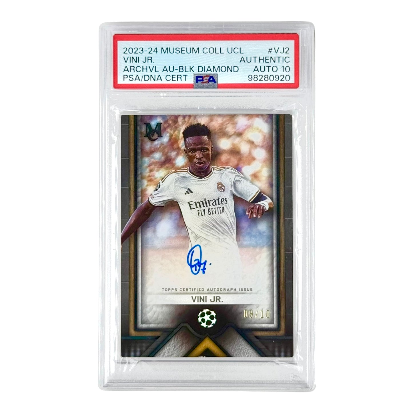 Vini Jr. 2023-24 Topps Museum UCL Auto Black Diamond 09/10 #VJ2 PSA Auto 10