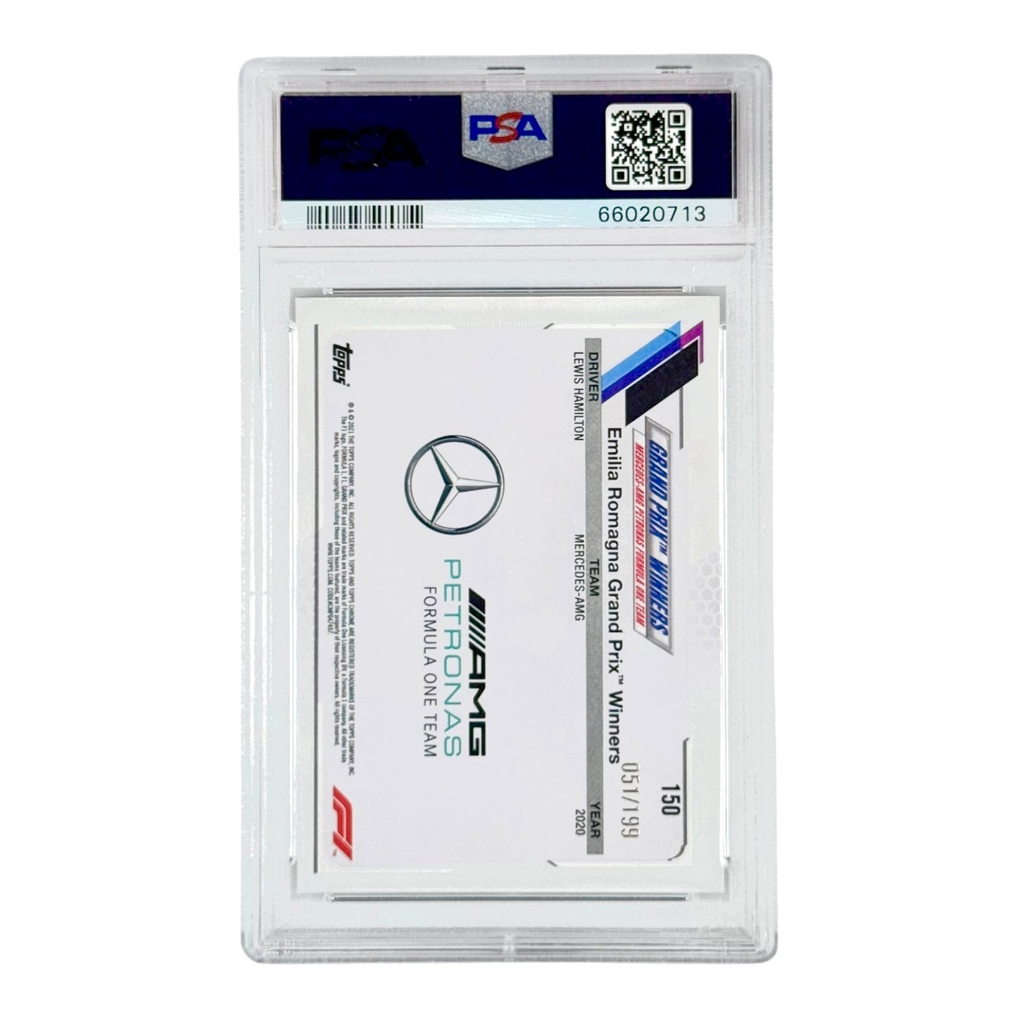 Lewis Hamilton 2021 Topps Chrome F1 Purple Checker Flag 051/199 #150 PSA 9