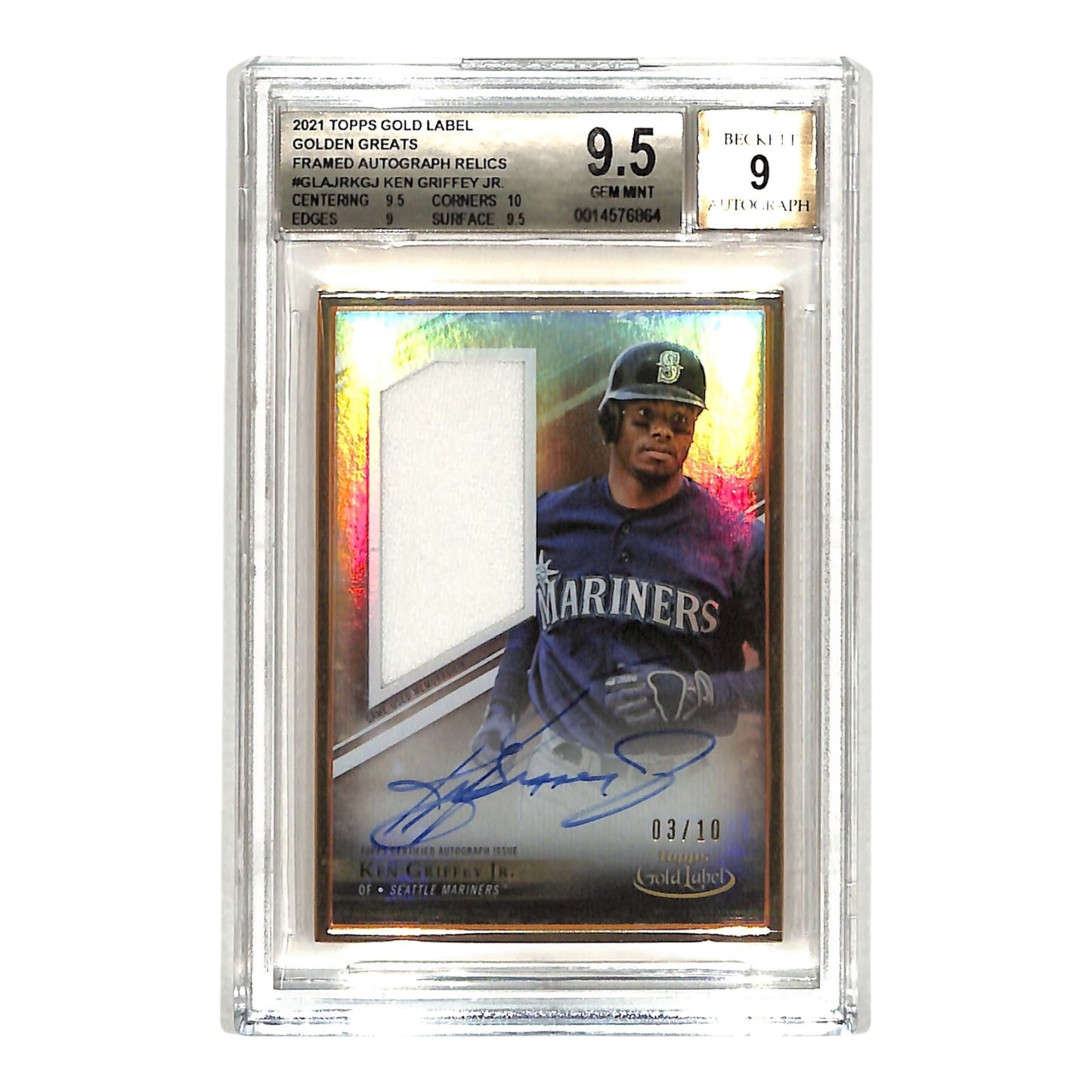 Ken Griffey Jr. 2021 Topps Gold Label Jersey Auto 03/10 #GLAJR-KGJ BGS 9.5 Auto 9