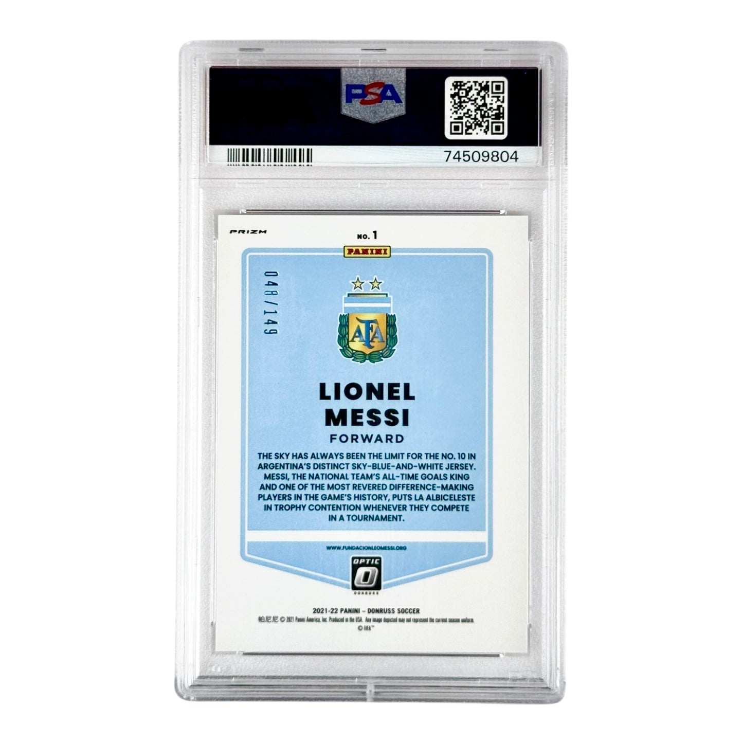 Lionel Messi 2021-22 Donruss Optic World Cup Qatar Red 048/149 #1 PSA 9