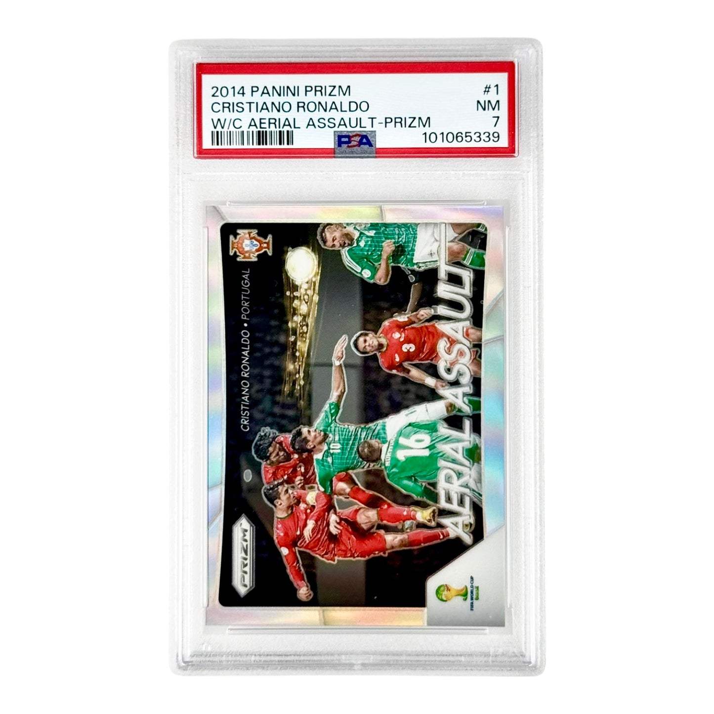 Cristiano Ronaldo 2014 Prizm World Cup Aerial Assault #1 PSA 7
