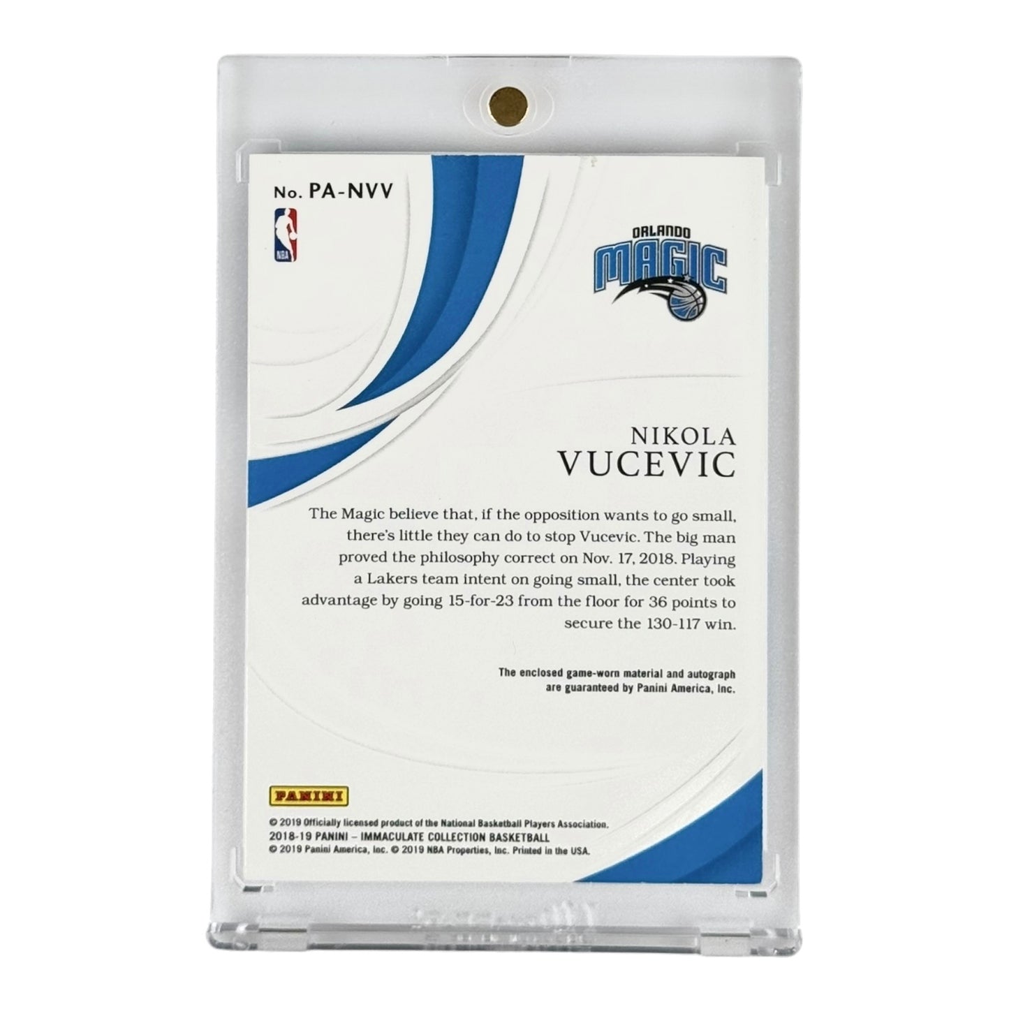 Nikola Vucevic 2018-19 Immaculate Patch Auto 14/25 #PA-NVV