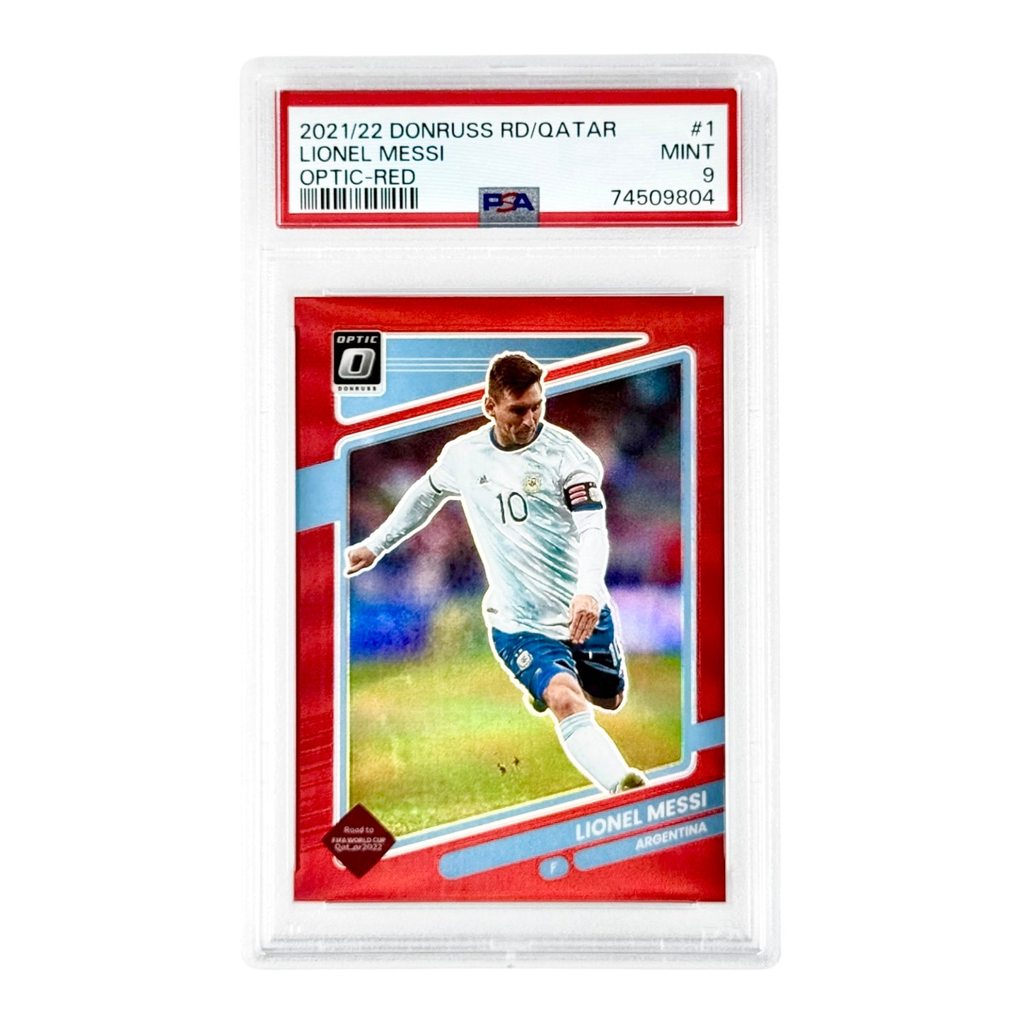 Lionel Messi 2021-22 Donruss Optic World Cup Qatar Red 048/149 #1 PSA 9