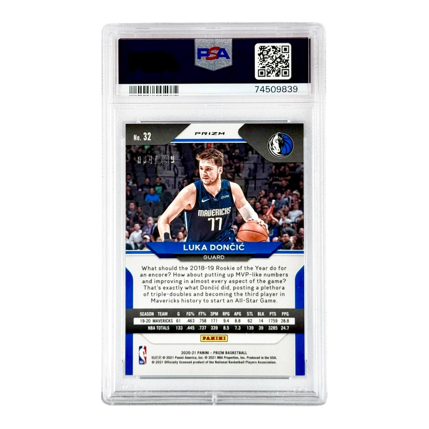 Luka Doncic 2020-21 Prizm Blue 004/199 #32 PSA 9