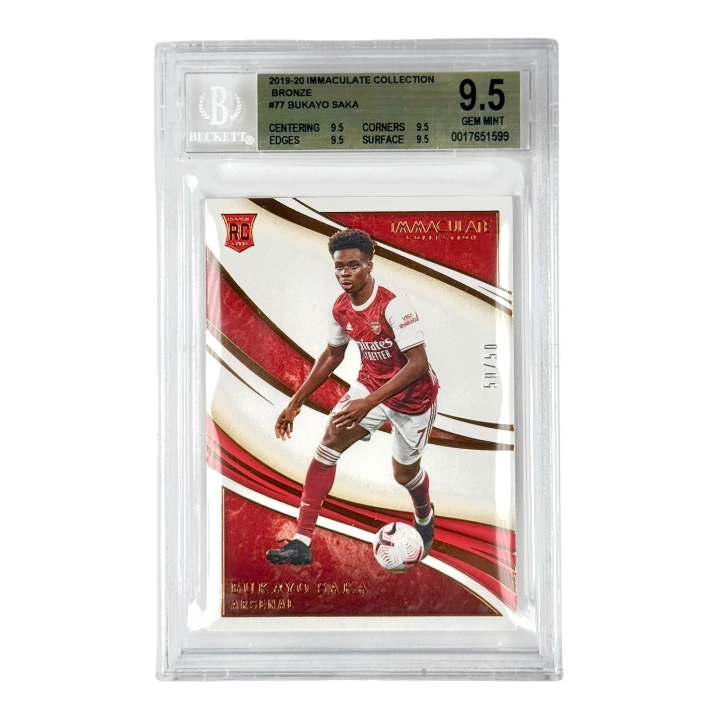 Bukayo Saka 2019-20 Immaculate Bronze 50/50 Rookie RC #77 BGS 9.5