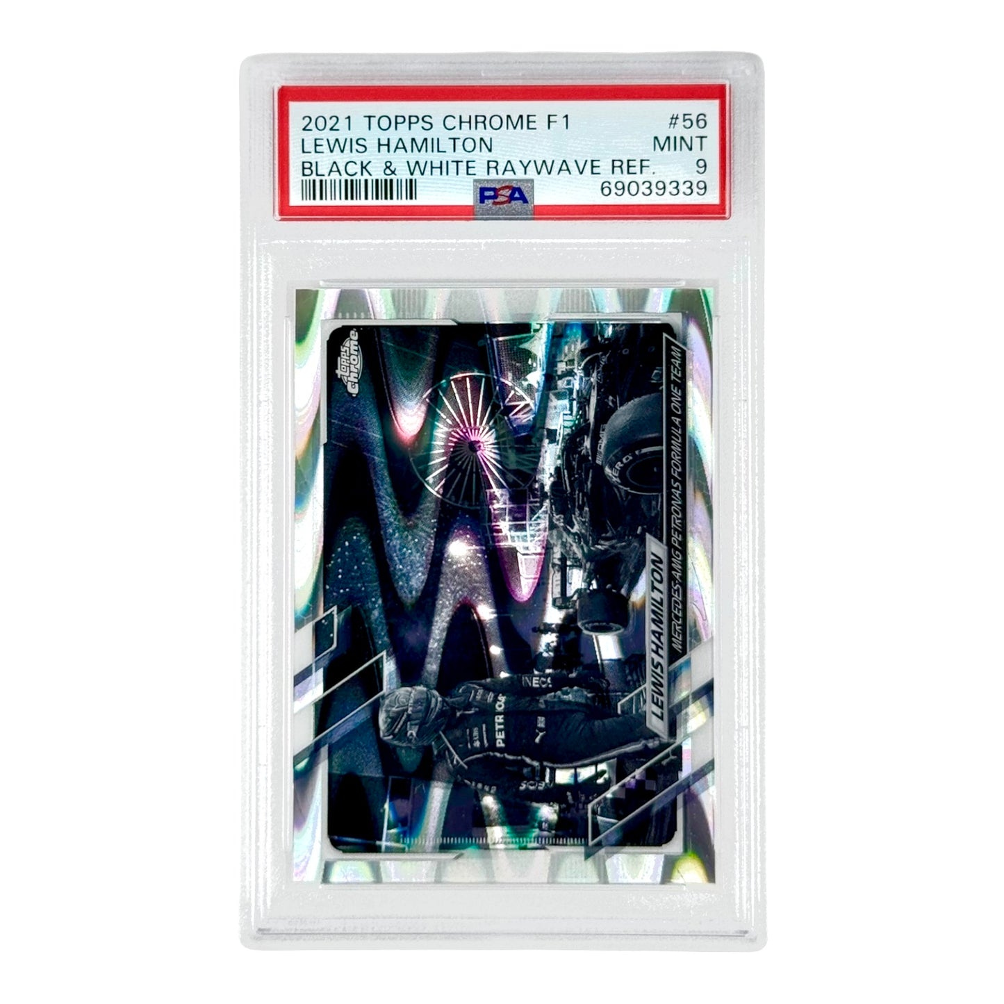 Lewis Hamilton 2021 Topps Chrome Formula 1 F1 Black & White Raywave Refractor #56 PSA 9