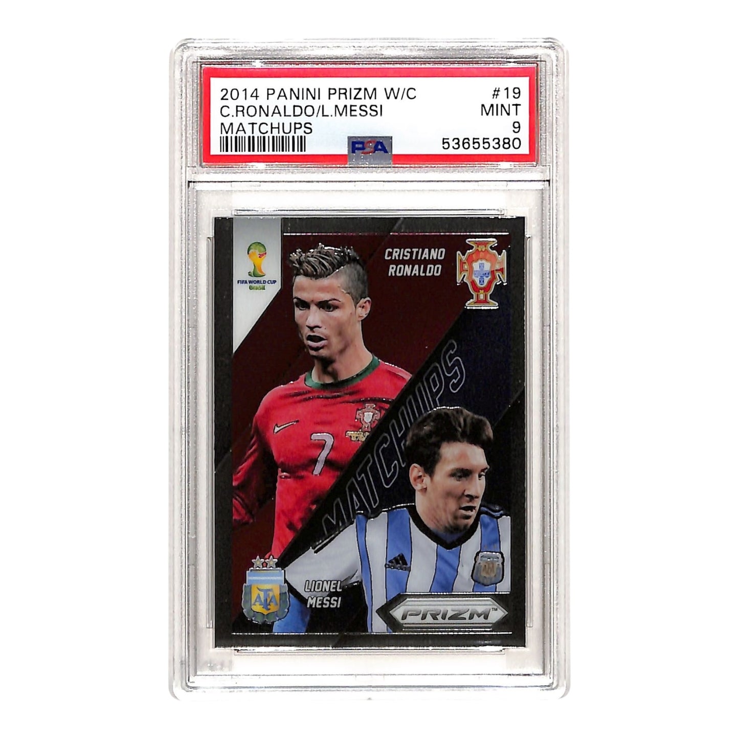 Lionel Messi Cristiano Ronaldo 2014 Prizm World Cup Matchups #19 PSA 9