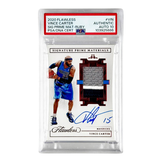 Vince Carter 2020 Flawless Ruby 3 Color Patch Auto 07/15 #VIN PSA Authentic Auto 10