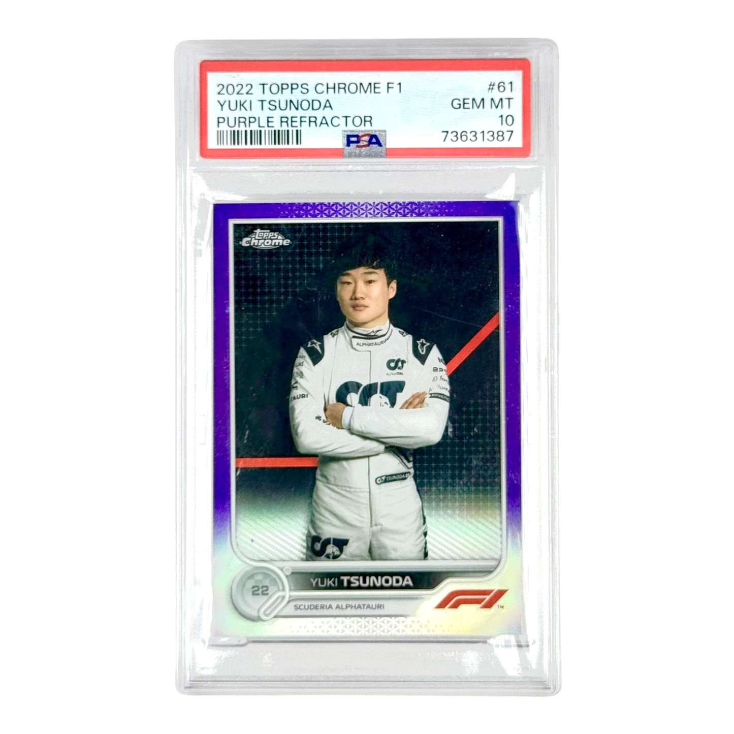 Yuki Tsunoda 2021 Topps Chrome F1 Purple Refractor 308/399 #61 PSA 10