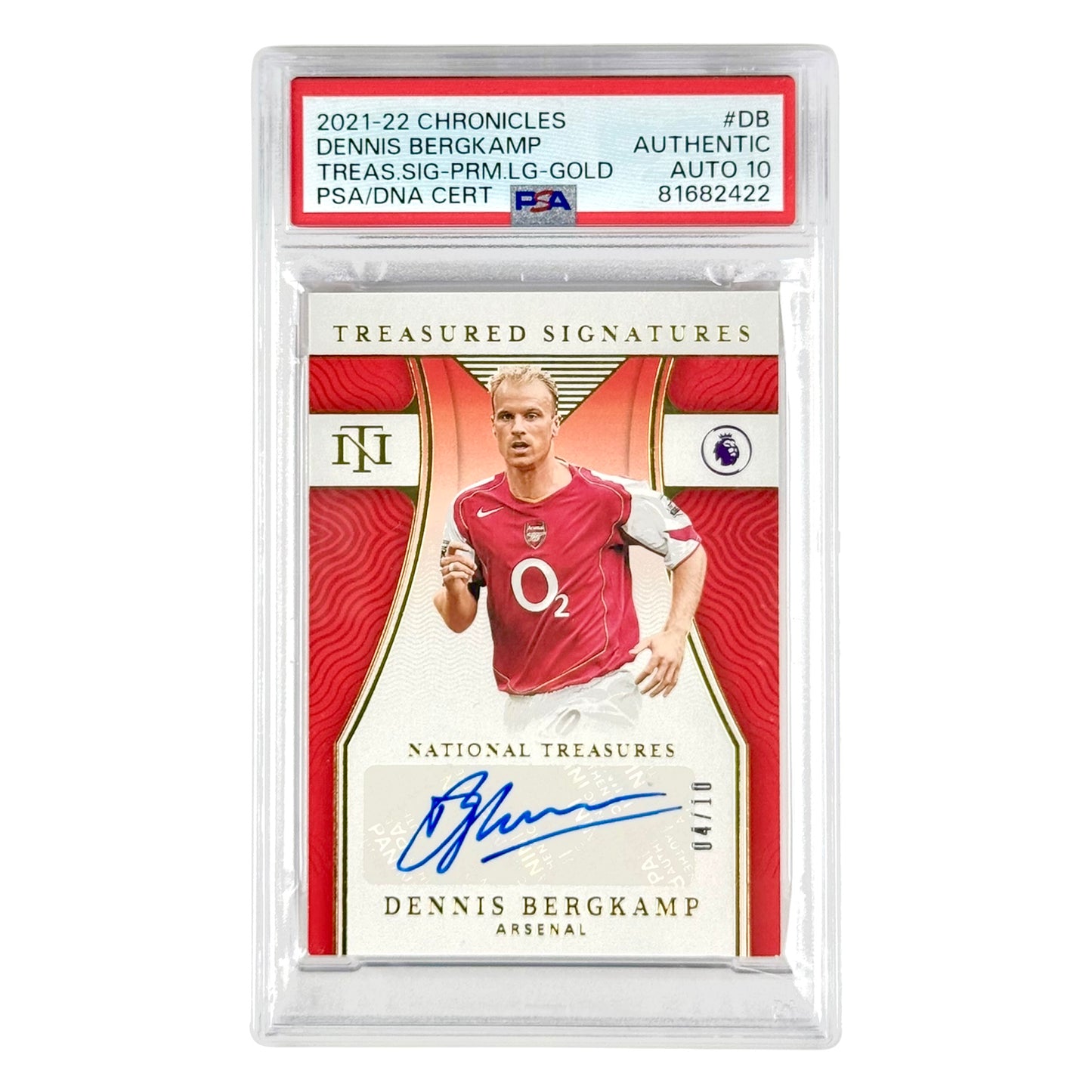 Dennis Bergkamp 2021-22 Chronicles National Treasures Premier League Auto Gold 04/10 #DB PSA Auto 10