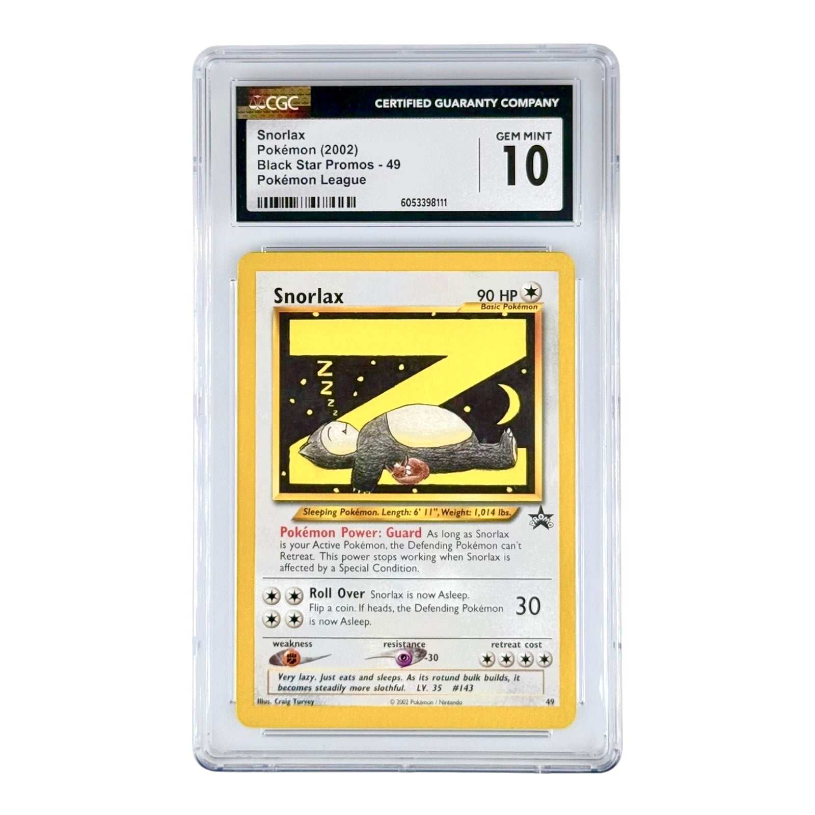 Snorlax 2002 Pokemon Black Star Promo #49 CGC 10 Yamacardo Snorlax 2002 Pokemon Black Star Promo #49 CGC 10 Yamacardo