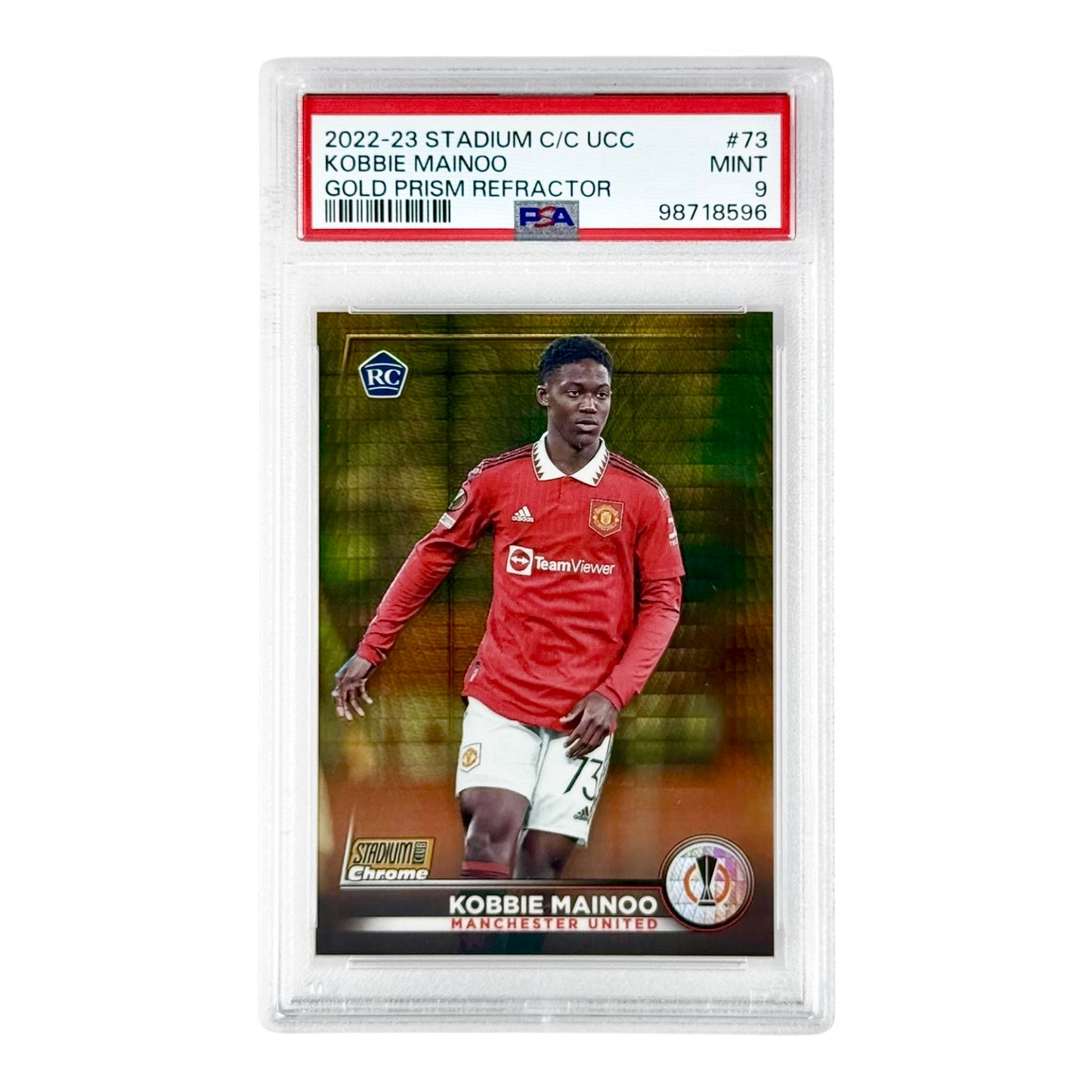 Kobbie Mainoo 2022-23 Topps Stadium Chrome UCC Gold Refractor 16/50 Rookie RC #73 PSA 9