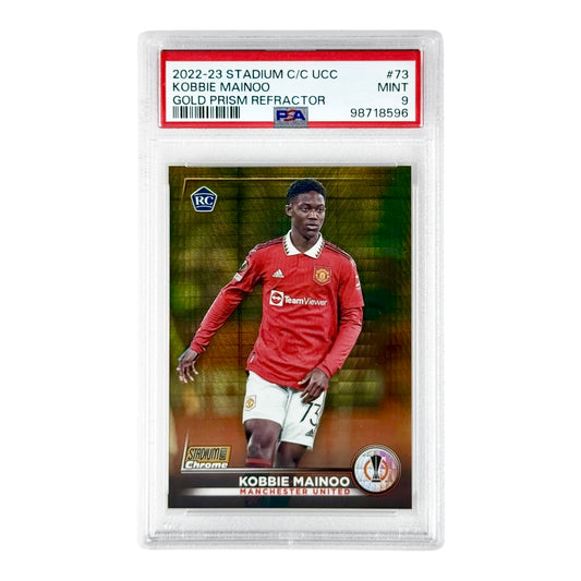 Kobbie Mainoo 2022-23 Topps Stadium Chrome UCC Gold Refractor 16/50 Rookie RC #73 PSA 9