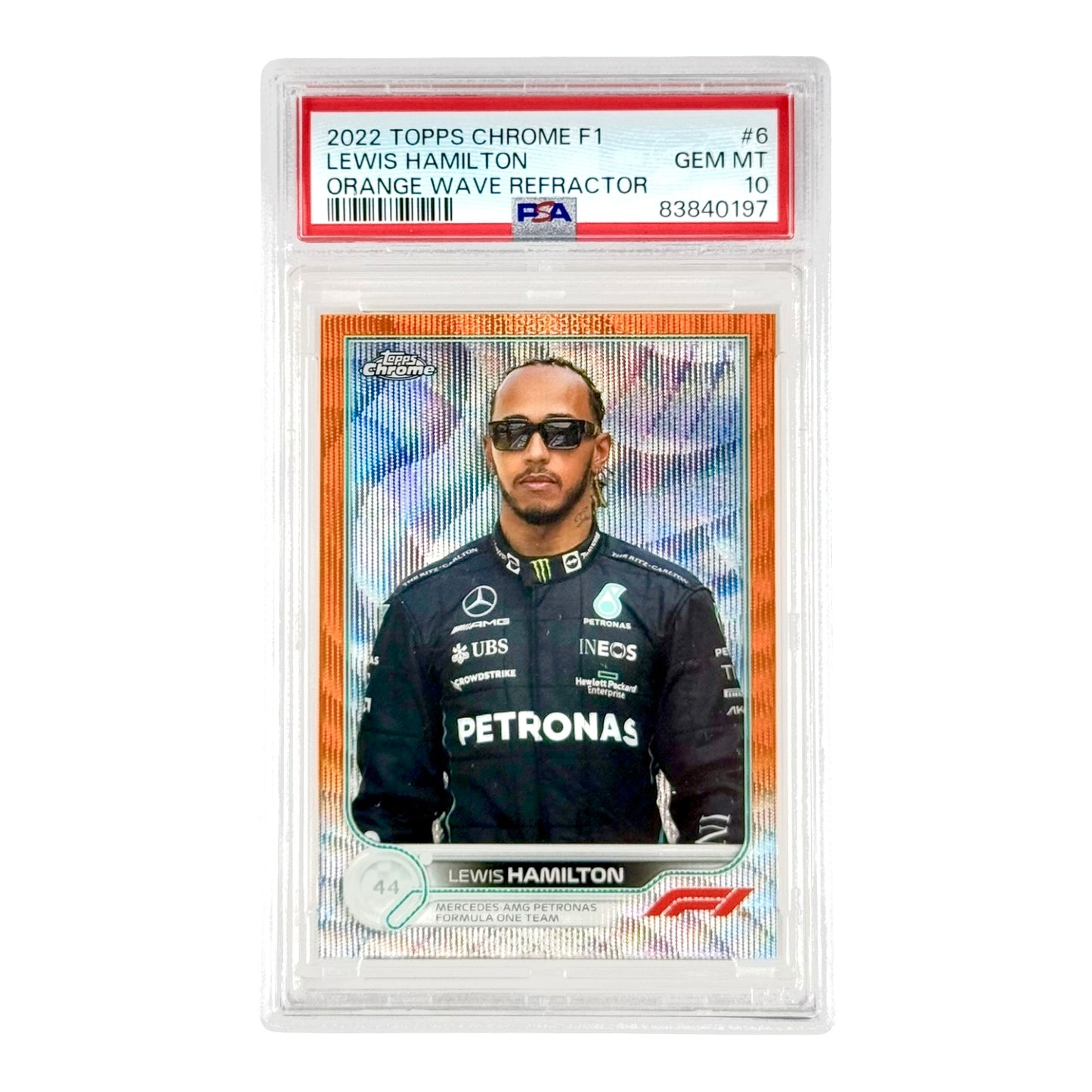 Lewis Hamilton 2022 Topps Chrome Formula 1 F1 Orange Wave Refractor 19/25 #6 PSA 10