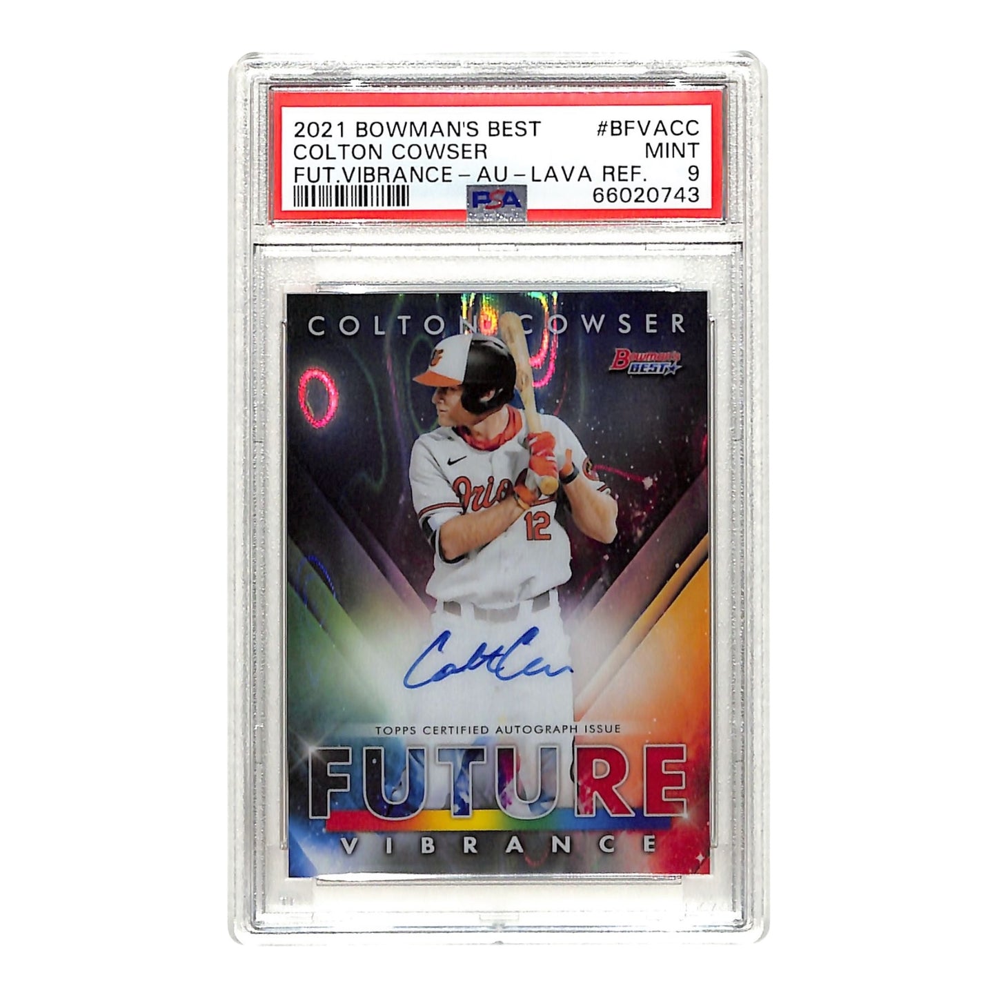 Colton Cowser 2021 Bowman's Best Future Vibrance Auto Lava 02/50 #BFVACC PSA 9