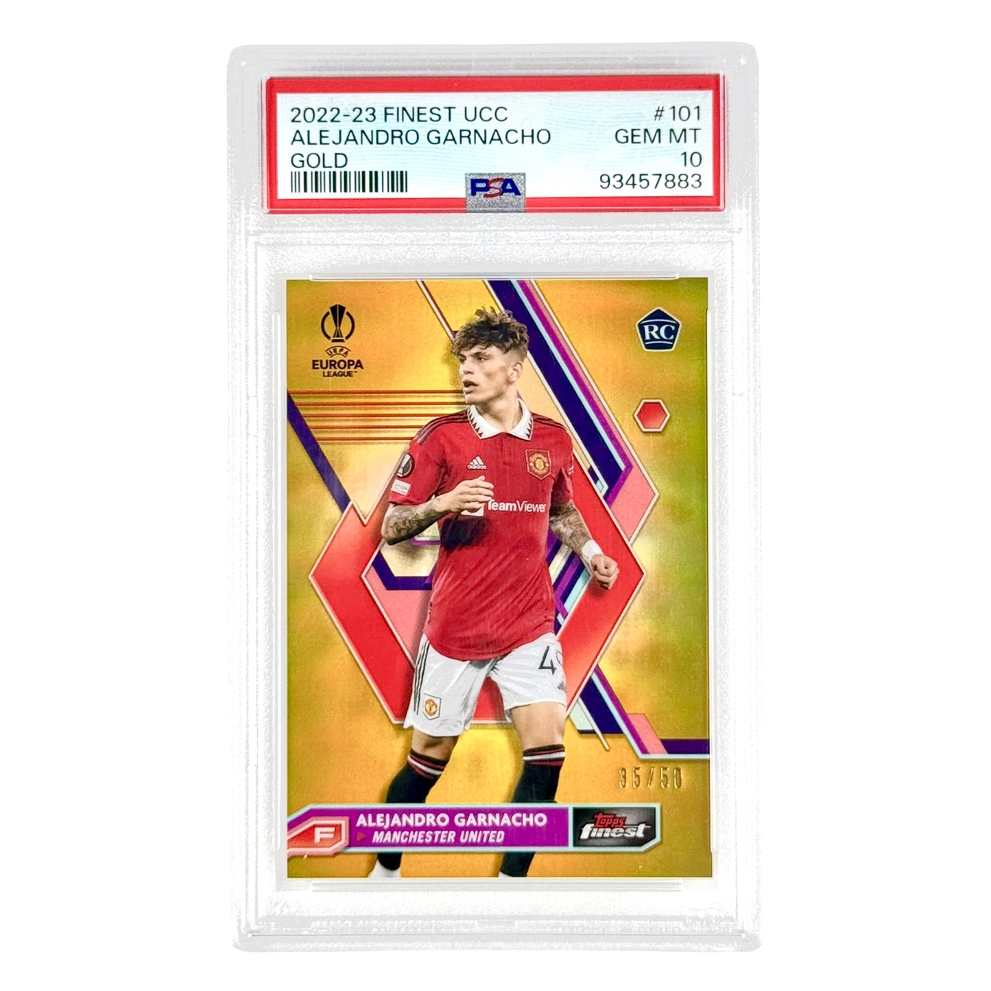 Alejandro Garnacho 2022-23 Topps Finest UCC Rookie RC Gold 35/50 #101 PSA 10