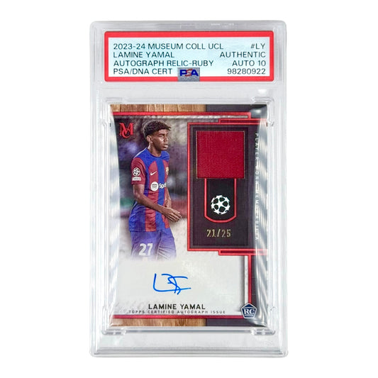 Lamine Yamal 2023-24 Topps Museum UCL Rookie RC Jersey Auto 21/25 #LY PSA Auto 10