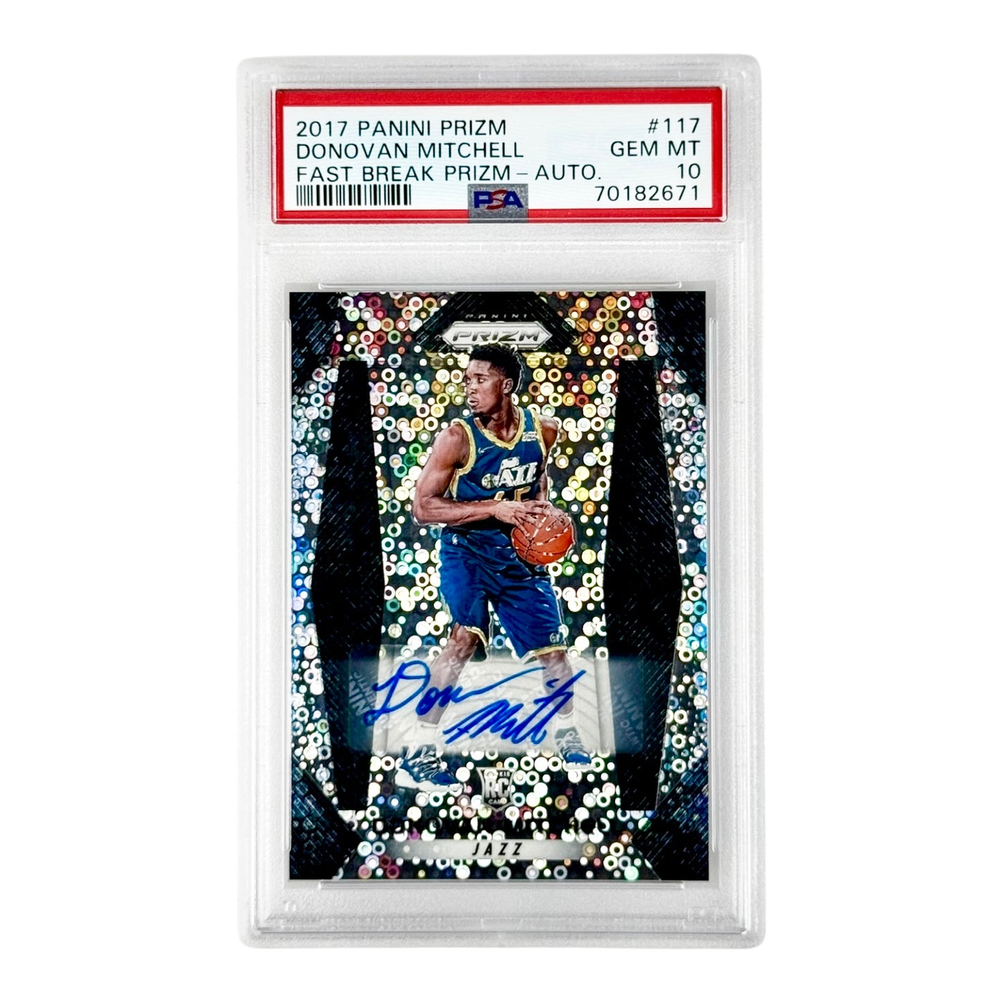 Donovan Mitchell 2017-18 Prizm Fast Break Rookie RC Auto #117 PSA 10