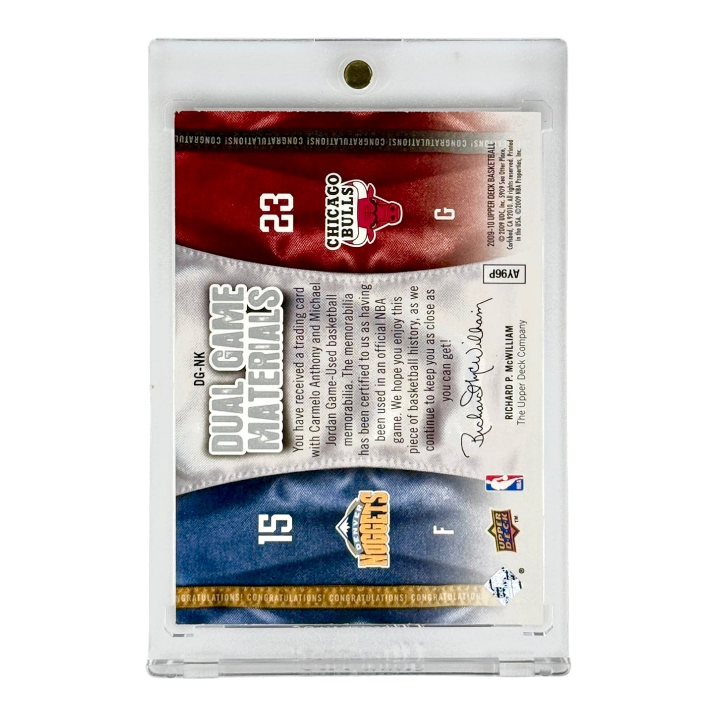 Michael Jordan/Carmelo Anthony 2009 Upper Deck Dual Game Materials Game Used Jersey #DG-NK