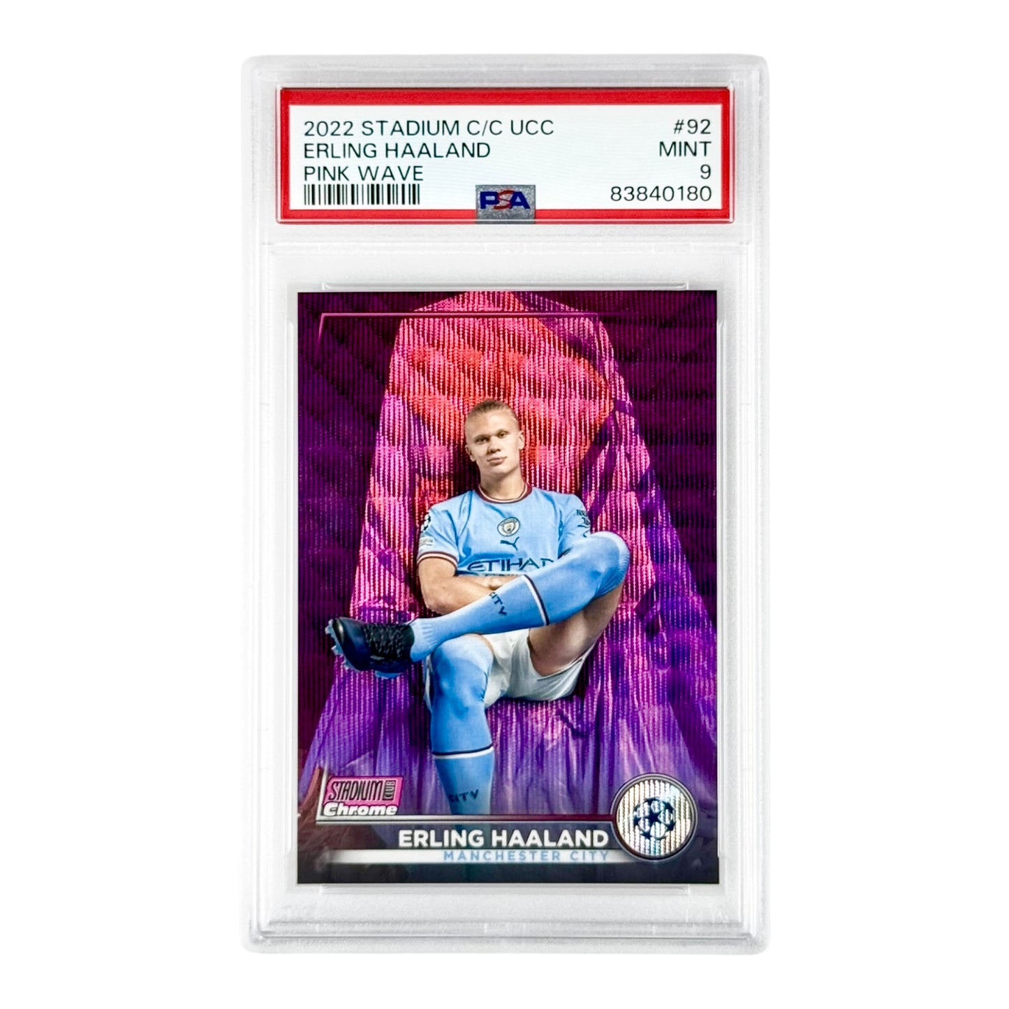 Erling Haaland 2022 Topps Stadium Chrome UCC Pink Wave 038/150 #92 PSA 9