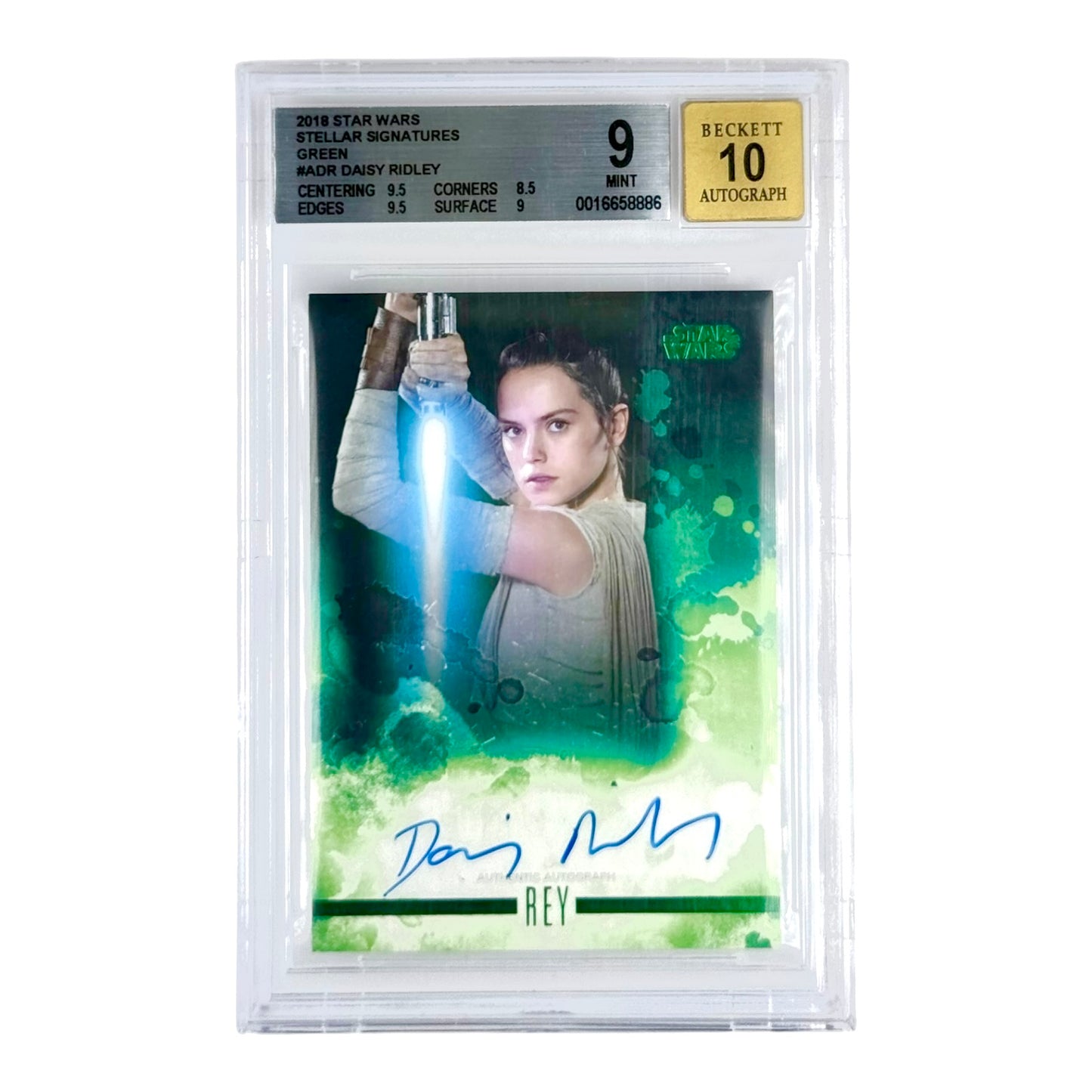 Daisy Ridley Rey 2018 Topps Star Wars Stellar Signature Auto Green 20/20 #ADR BGS 9 Auto 10