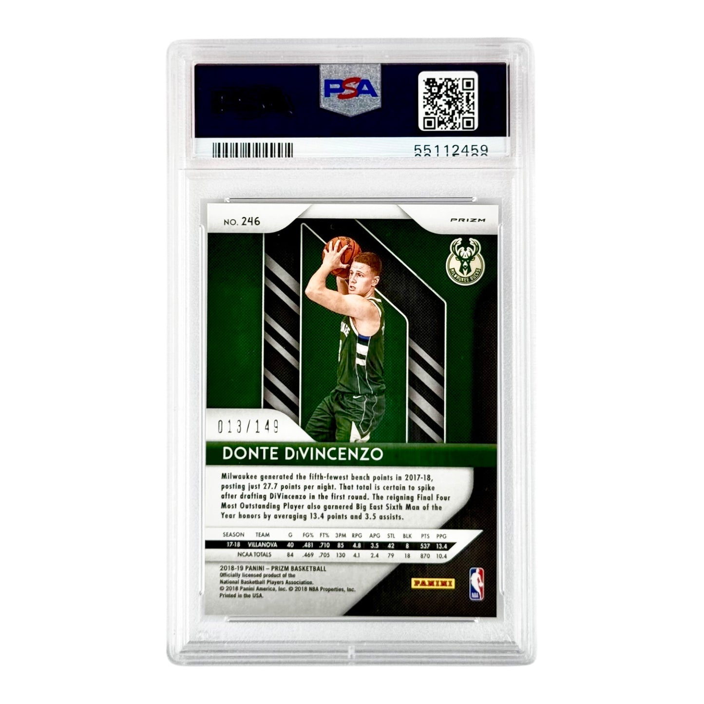 Donte Divincenzo 2018-19 Prizm Purple Ice 013/149 #246 PSA 10