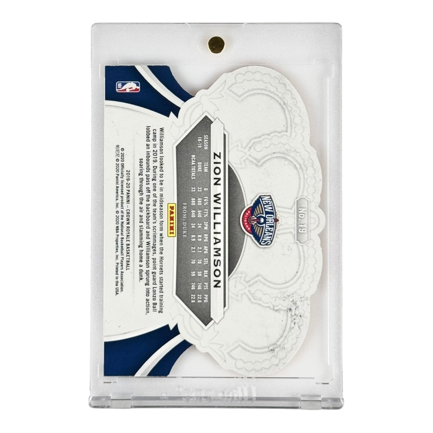 Zion Williamson 2019-20 Crown Royale Rookie RC #19