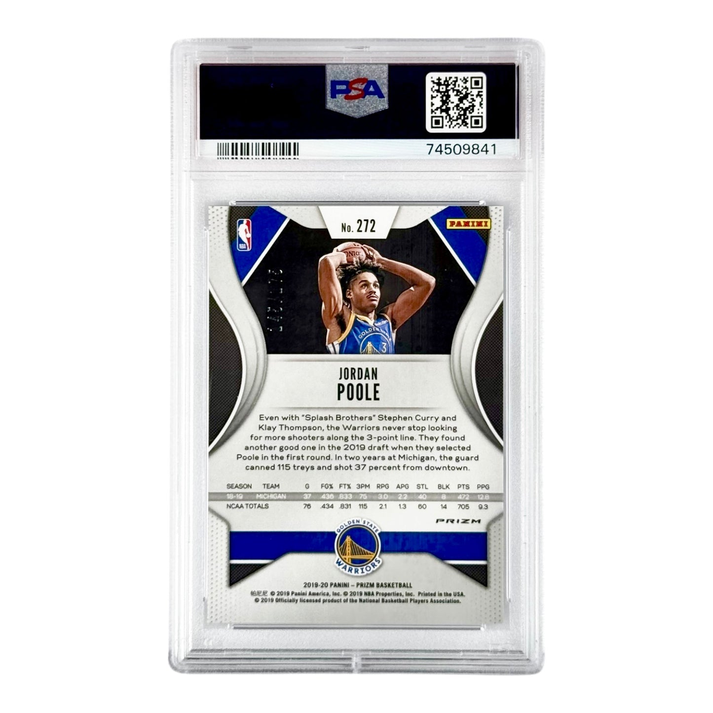 Jordan Poole 2019-20 Prizm Fast Break Blue 145/175 Rookie RC #272 PSA 10