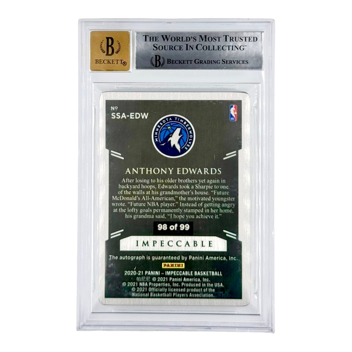 Anthony Edwards 2020-21 Panini Impeccable Stainless Stars On Card Auto 98/99 Rookie RC #25 BGS 8.5 Auto 10