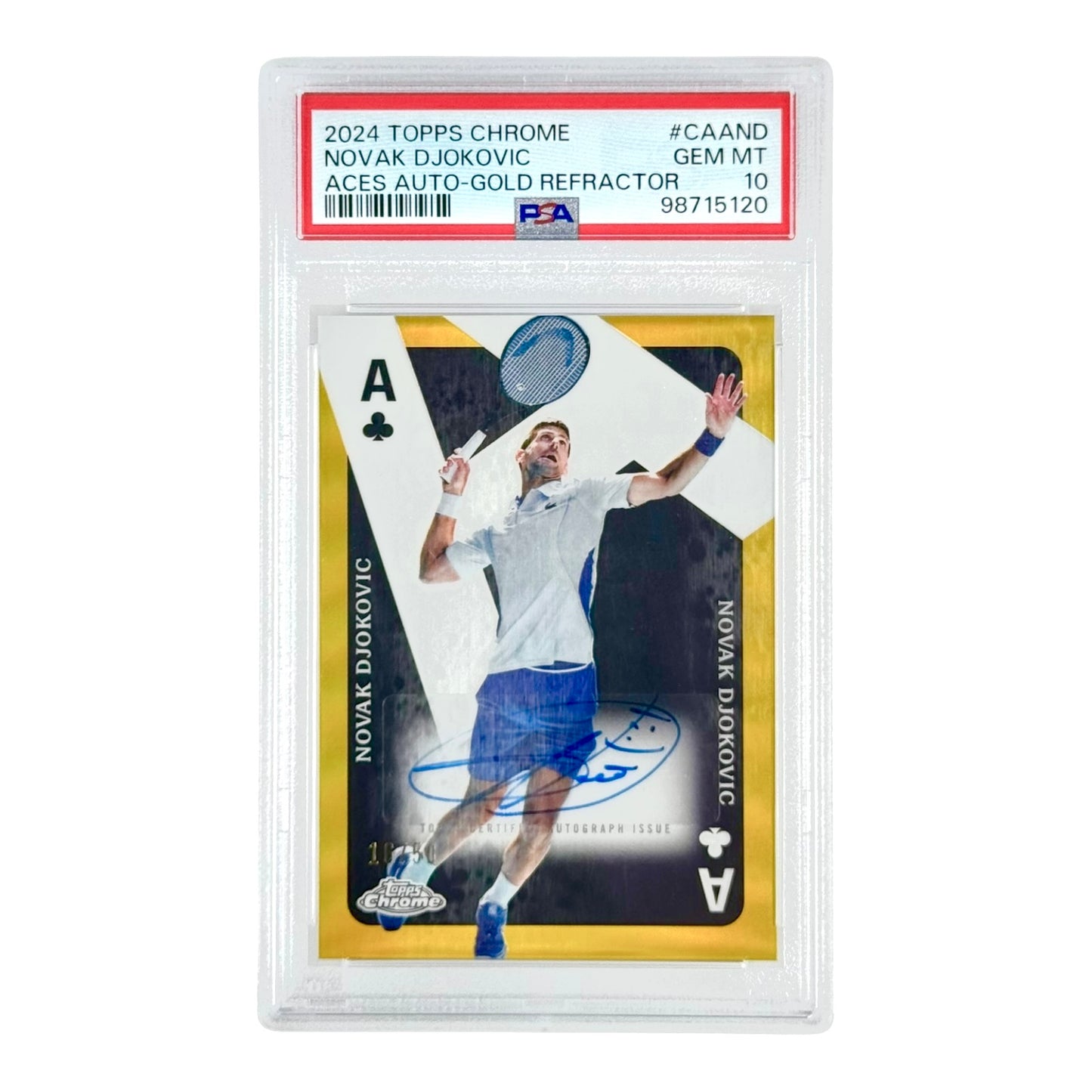Novak Djokovic 2024 Topps Chrome Tennis Aces Auto Gold Refractor 16/50 #CAAND PSA 10