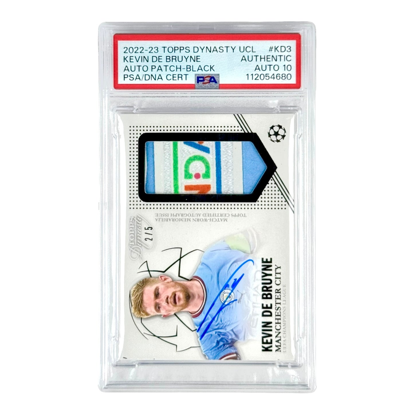 Kevin De Bruyne 2022-23 Topps Dynasty UCL Logo Tag Patch Auto 2/5 #KD3 PSA Auto 10