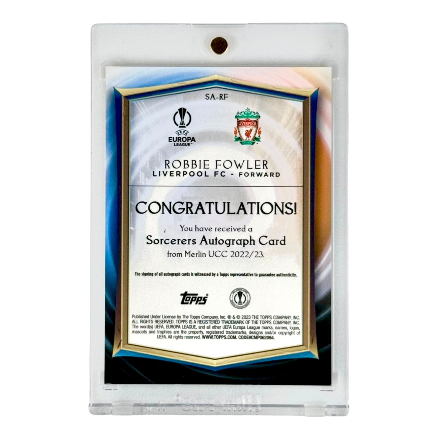 Robbie Fowler 2023 Topps Merlin Sorcerers Auto Gold Refractor 28/50 #SA-RF