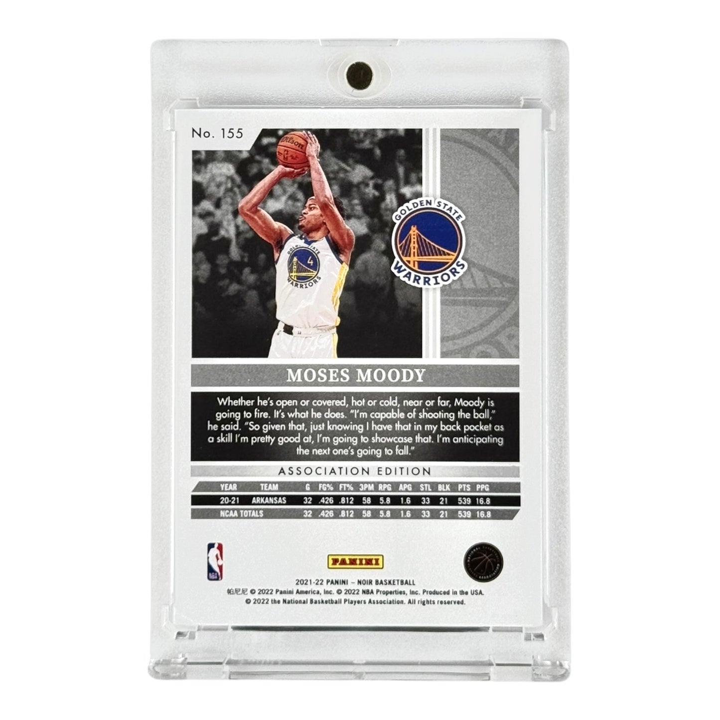 Moses Moody 2021-22 Noir Framed Association Edition 3/5 Rookie RC #155