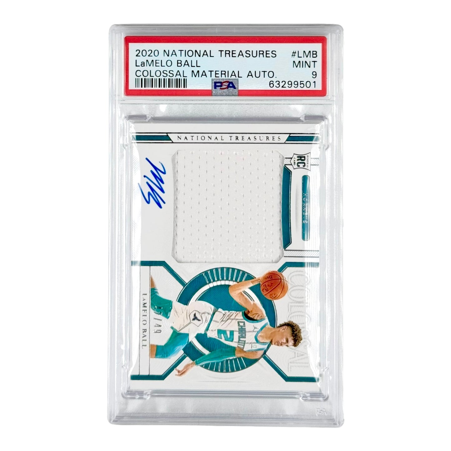 Lamelo Ball 2020-21 National Treasures Colossal Material Auto Rookie RC #LMB PSA 9