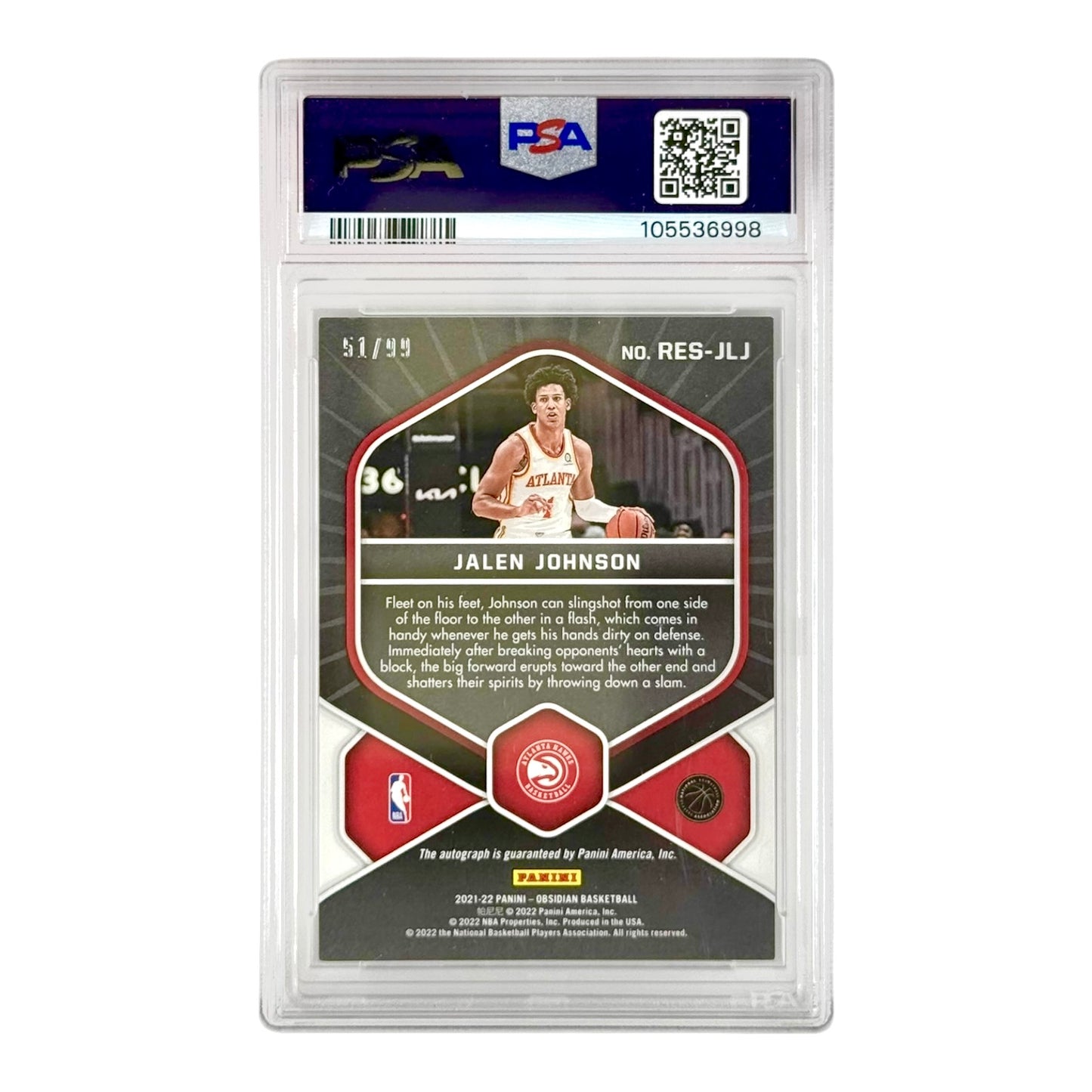 Jalen Johnson 2021 Obsidian Rookie Eruption Auto 51/99 RC #RESJLJ PSA 8.5 AUto 10