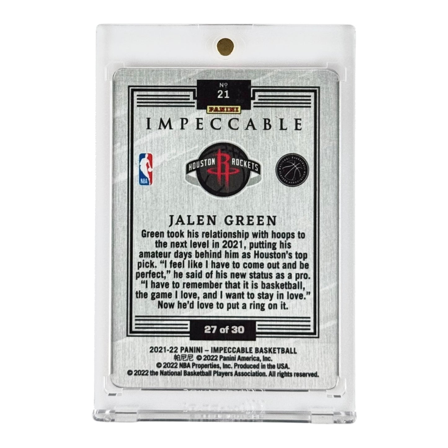 Jalen Green 2021-22 Impeccable Stainless Stars 27/30 Rookie RC #21