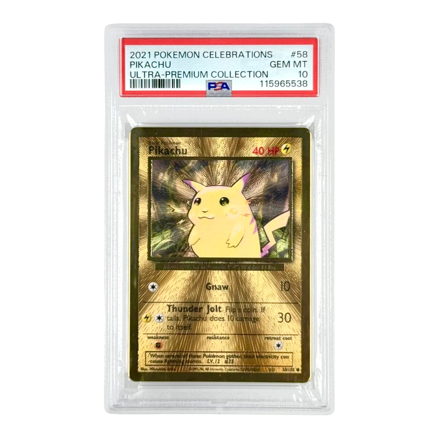 Pikachu 2021 Pokemon Celebration Ultra Premium Collection Metal Gold #58 PSA 10