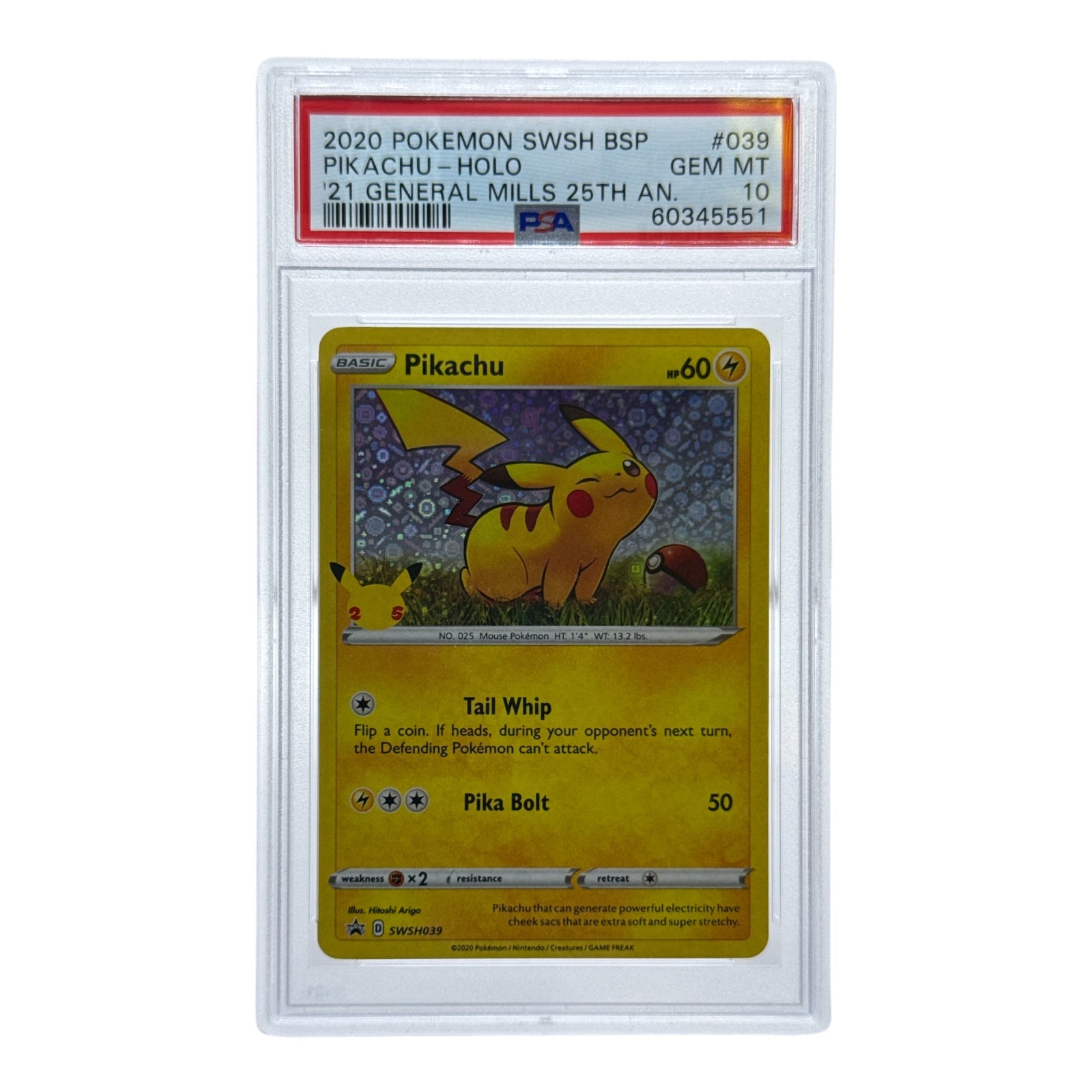 pokemon 25th anniversary pikachu card Pikachu 2020 Pokemon SWSH General Mills 25th Anniversary Holo #039 PSA – Yamacardo