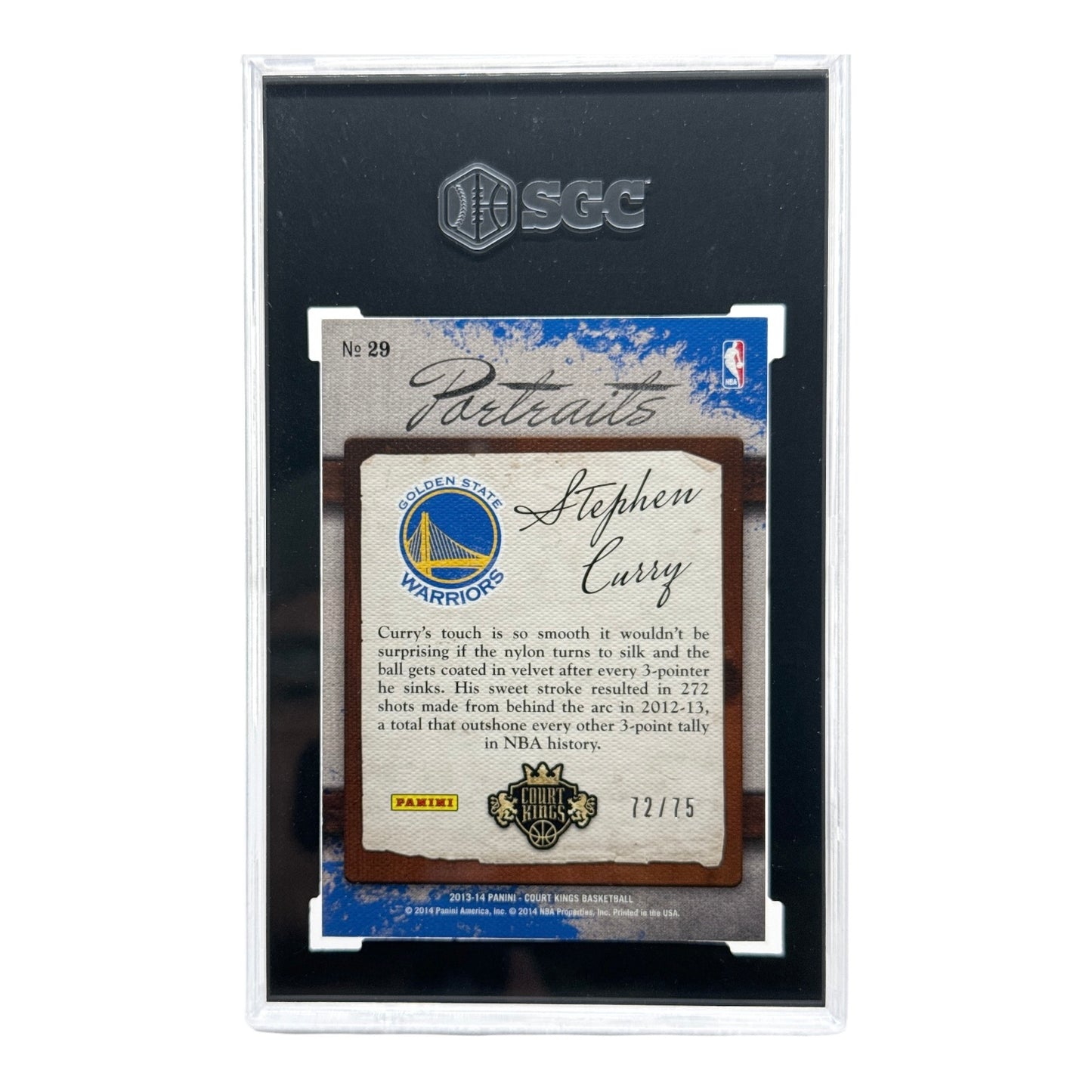 Stephen Curry 2013-14 Panini Court Kings Portraits Blue Frame 72/75 #29 SGC 10