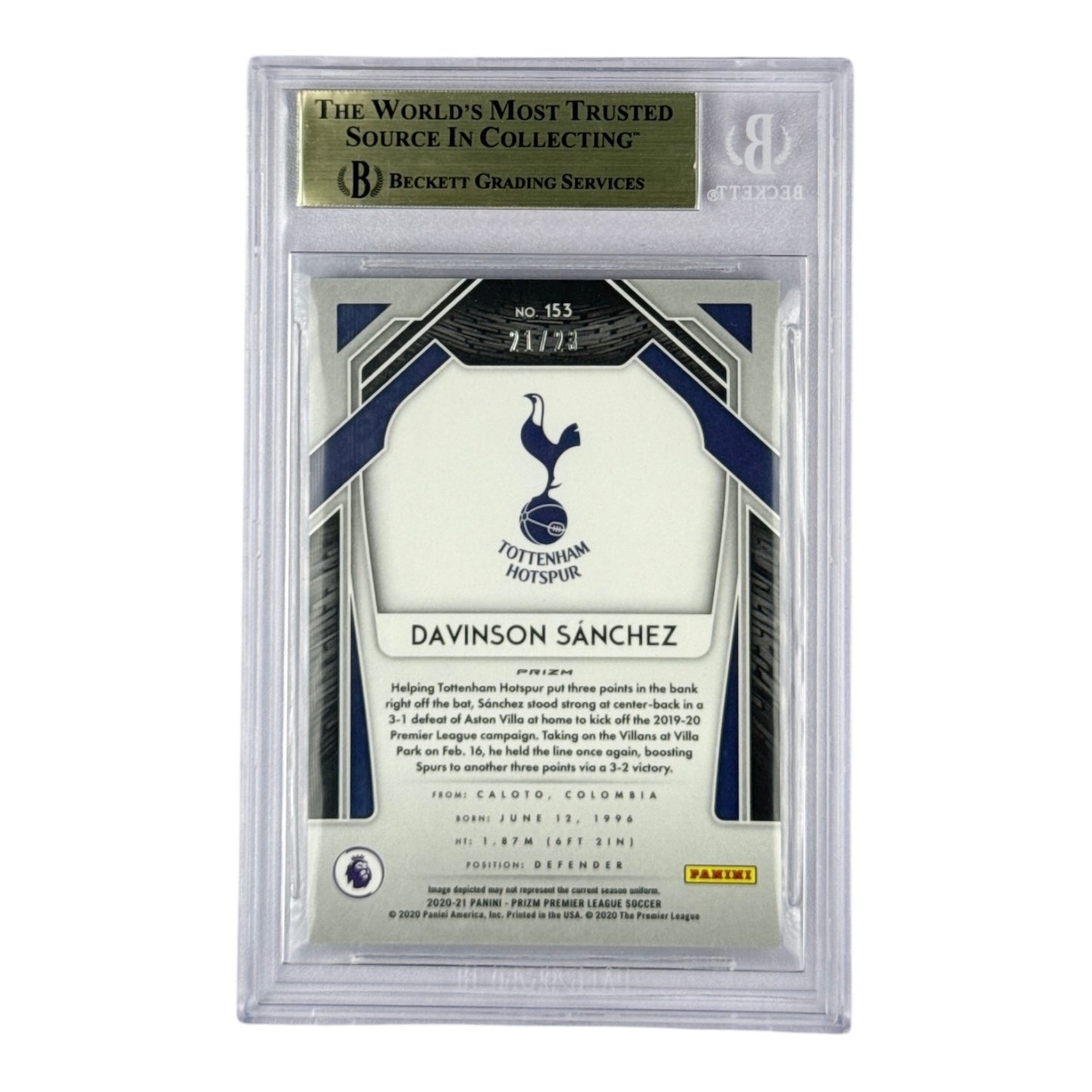 Davinson Sanchez 2020-21 Panini Prizm EPL English Premier League Cracked Ice 21/23 #153 BGS 8.5