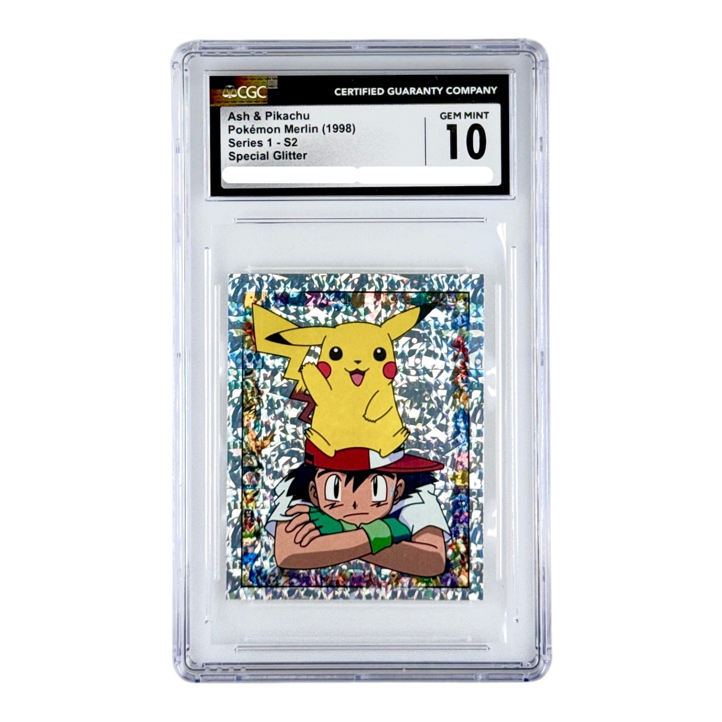 Ash & Pikachu 1998 Pokemon Merlin Collection Sticker Series 1 Special Glitter CGC 10