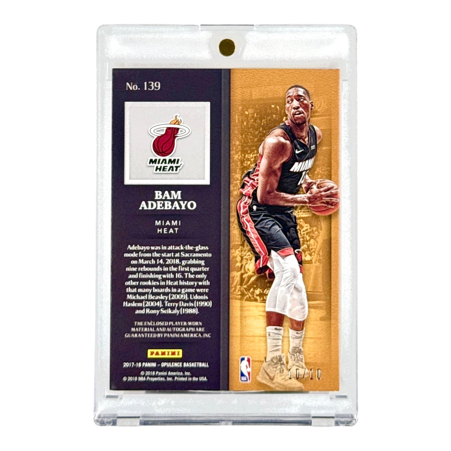 Bam Adebayo 2017-18 Opulence Player-worn Patch Auto 10/10 Rookie RC #139