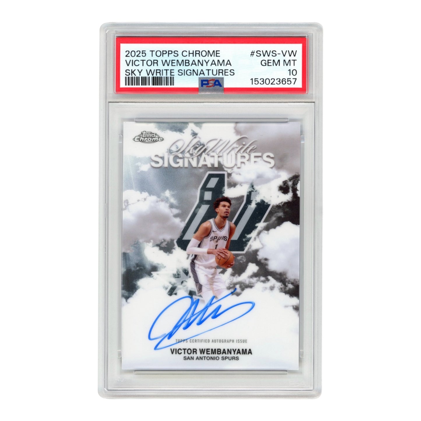 Victor Wembanyama 2025 Topps Chrome Sky White Signatures Auto #SWS-VW PSA 10